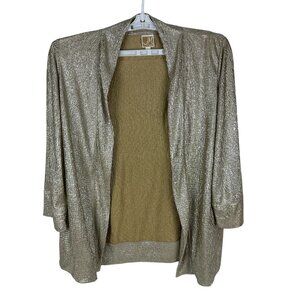 JM Collection Woman Metallic Open-Front Cardigan 1X Gold & Silver Polyester